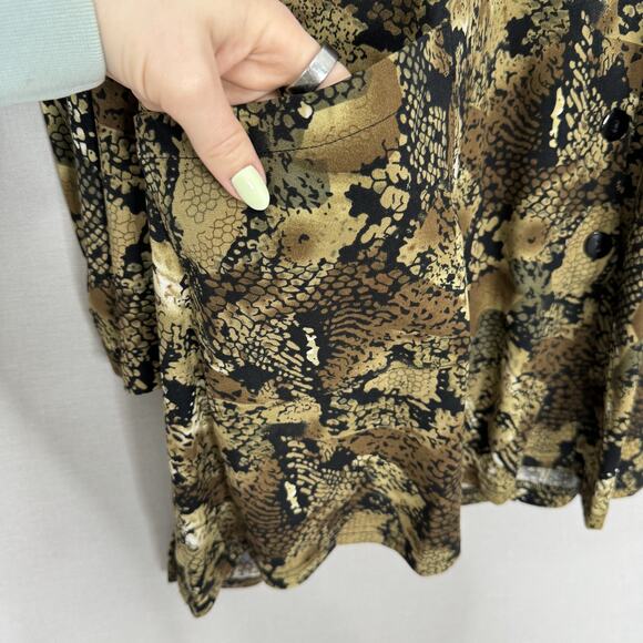 Ulla Popken Tunic Womens 32 Brown Snake Animal Print Button Front Top Travel - Picture 4 of 13